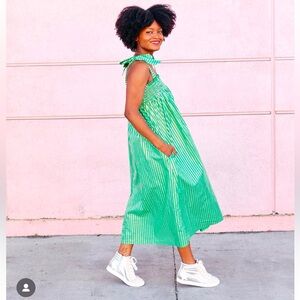 BURU Tie Midi / Dress
Green Metallic Tent Stripe Dress XS